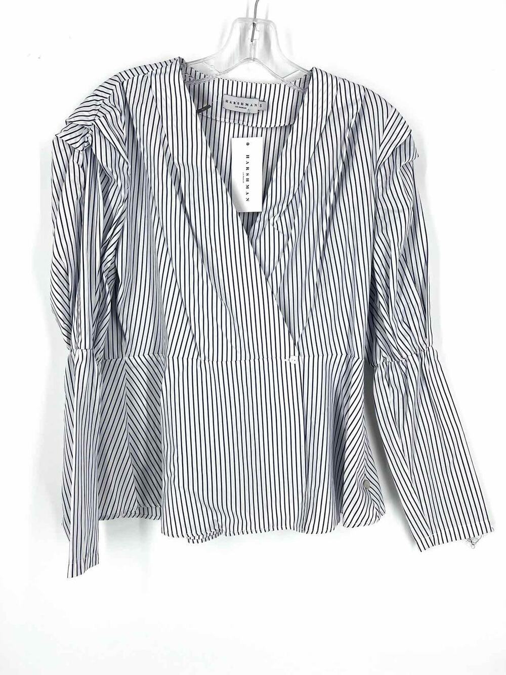 Harshman Size S White/Navy Wrap Stripe NEW Designer Top-Long Sleeve